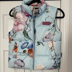 Molo Floral Kids Puffer Vest - Light Blue and Multicolor